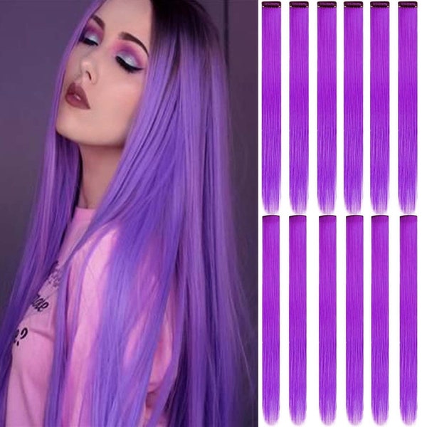 Royal Purple Straight Clip in Synthetic Hair Extensions 12 Heat Resistant Silky Soft Very Light No Tangles and No Shedding No Damage to Hair