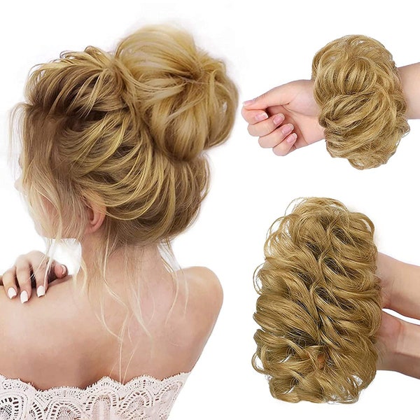 100% Human Hair Messy Bun Extension Scrunchie Chignon Ponytail Extension Full Thick Natural Color Updo Donut Hairpiece