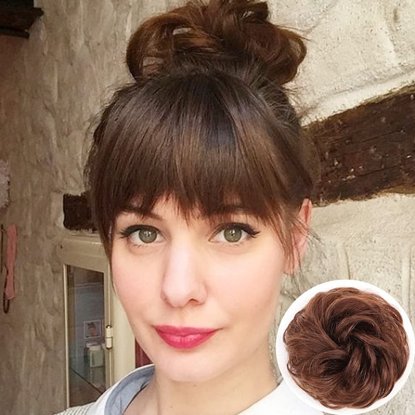 Dark Brown Light Auburn Mixed Messy Bun Synthetic Updo Hair Wrap Bun Extension Wavy Messy Synthetic Chignon Convenient to use Cat Ear Bun