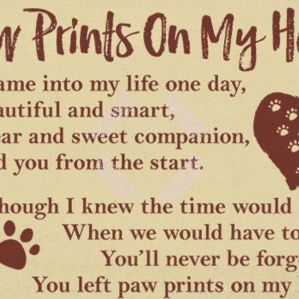 Paw Prints On My Heart Pet Parent Loss Cottage Core Printable Art Design Aesthetic Room Decor Transparent PNG SVG PDF Digital File Downloads