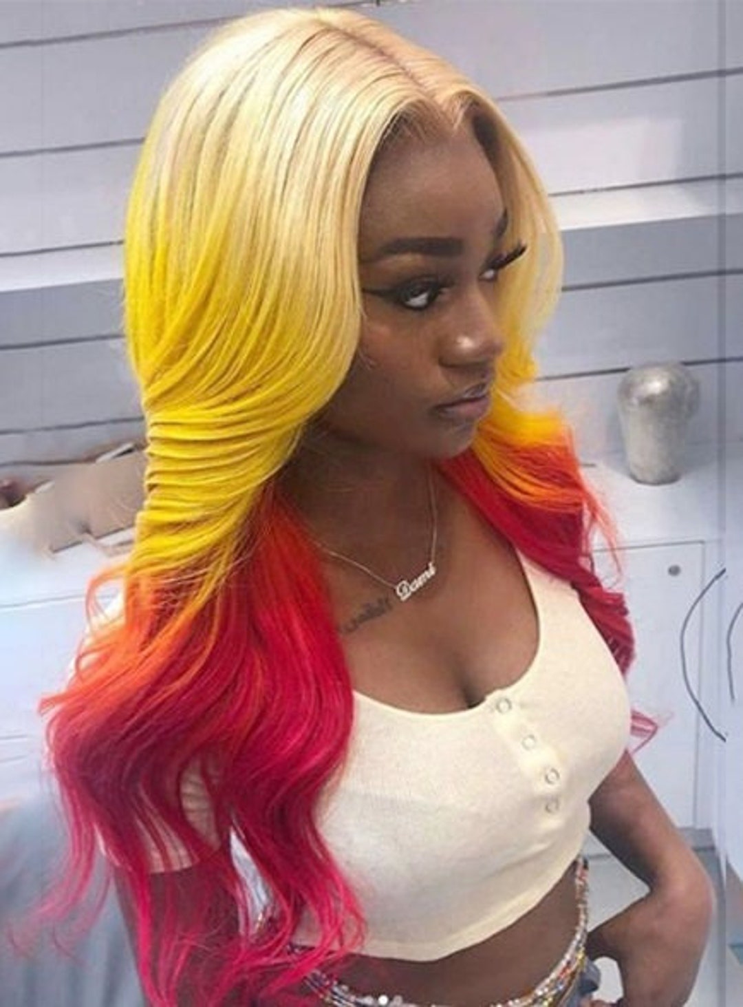 Blonde Ombre Yellow Red Synthetic Lace Front Wig Heat Resistant Fiber Swiss Lace Front Synthetic 24 Colorful Ombre for Daily or Cosplay Etsy UK