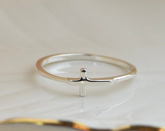 Sideways Cross Sterling Silver Ring, rings for women, stackable rings, sterling silver, cross thumb ring, dainty cross ring