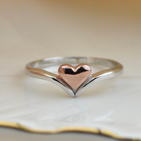 Rose Gold Heart Ring Sterling Silver, love heart ring, friendship ring, love dainty ring, thumb ring for women, gift for her
