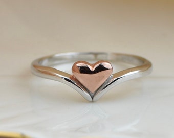 Rose Gold Heart Ring Sterling Silver, love heart ring, friendship ring, love dainty ring, thumb ring for women, gift for her