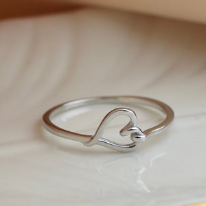 Petite Silver Heart Ring Sterling Silver, thumb ring for women, anniversary gift, silver heart ring, stackable ring, gift for her