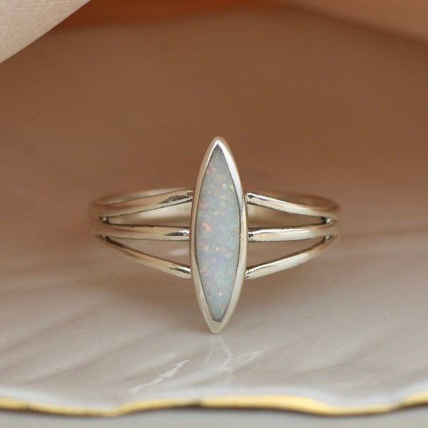 White Opal Sterling Silver Ring, promise ring, silver opal ring, rings for women, white fire opal, 925 silver, opal jewelry, for her, gift