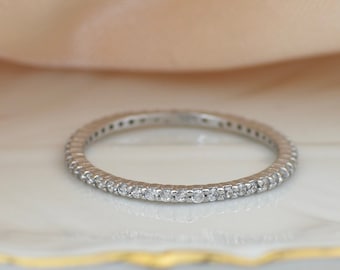 Cubic Zirconia Eternity Wedding Band, 925 sterling silver, stackable silver ring, minimalist ring, silver band, thumb ring for women, gifts