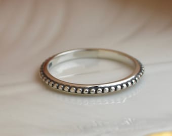 Beaded Solid Band Sterling Silver Ring, simple stackable band, 925 silver band, silver rings, thumb silver ring, trendy band ring