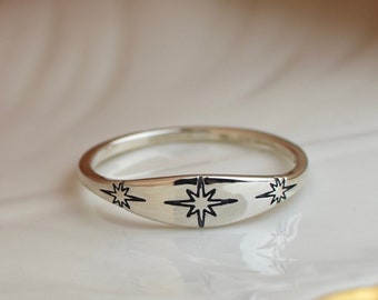 Dazzling North Star Sterling Silver Ring, solid silver band ring, stars silver ring, celestial ring, friendship silver ring, gift, rings