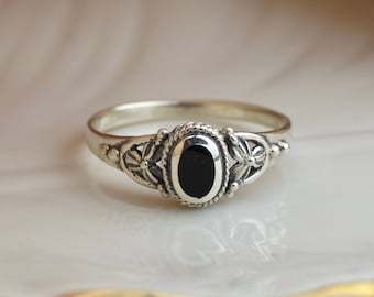 Black Onyx Stone Sterling Silver Ring, stone ring, genuine black onyx, everyday rings, gemstone, stacking stone ring, sterling silver rings