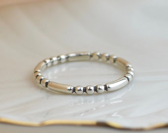 Bead and Bar Sterling Silver Ring, dot ring, pinky ring, thumb ring, sterling silver, 925 silver, dainty ring, thin band
