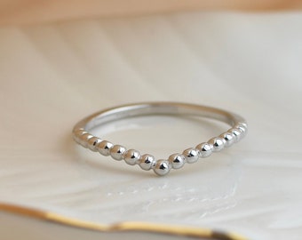 V Chevron Dot Sterling Silver Ring, 925 sterling silver, for her, stacking mid thumb ring, v ring, thin band, simple ring