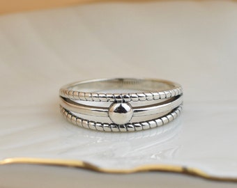 Sterling Silver Boho Stacking Band, vintage style ring, silver band ring, thumb mid ring, 925 sterling silver
