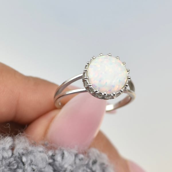 Sterling Silver White Opal Ring, rings for women, gift for her, anniversary gift, silver opal ring, white fire opal ring, statement ring