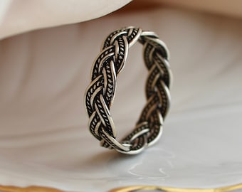 Sterling Silver Braid Ring, solid silver band, interwoven braid ring, silver braided ring, thumb rings for women, silver rings, for her