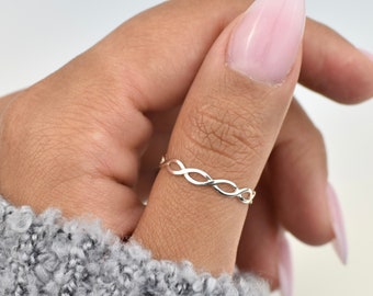 Petite Intertwined Braid Infinity Sterling Silver Ring, stackable thumb ring, silver band, gift for her, silver rings for women, rings