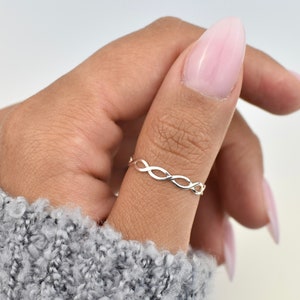 Petite Intertwined Braid Infinity Sterling Silver Ring, stackable thumb ring, silver band, gift for her, silver rings for women, rings