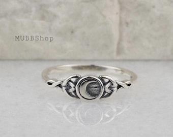 Celtic Moon Ring, sterling silver, religious, crescent moon, braid celtic, minimalist, midi ring, jewelry, for her, gift, stacking ring,