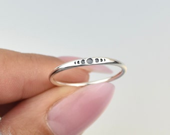 Moon Phases Silver ring, tiny stamped ring, for her, birthdays gift, thumb ring for women, tarnish free 925 silver, sterling silver rings