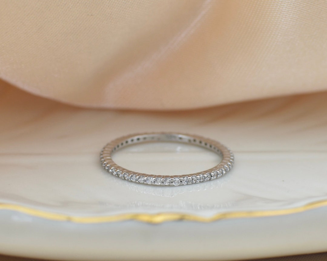 Cubic Zirconia Eternity Wedding Band, 925 Sterling Silver, Stackable