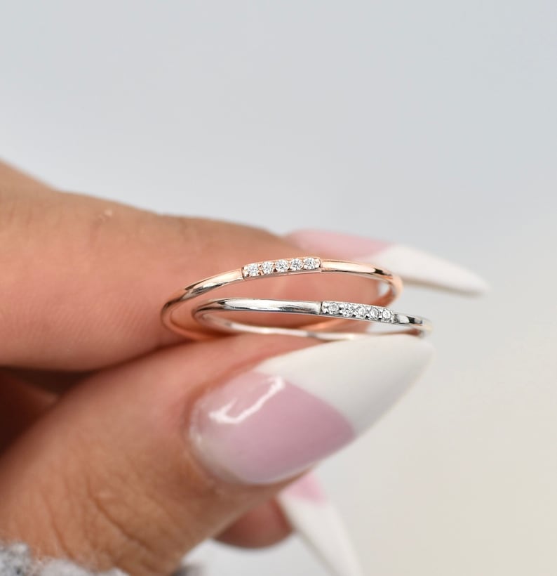 925 sterling silver dainty ring, silver minimalist ring, simple cubic zirconia ring, stacking ring, thin ring, vintage ring, trendy ring afbeelding 1