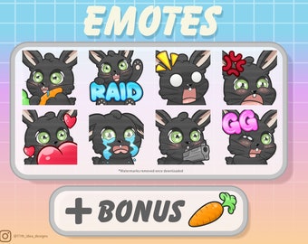 Cute Chibi Bunny Emote Bundle 2 Black (Twitch/Discord)