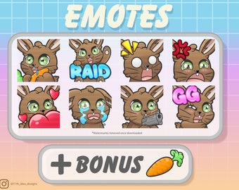 Cute Chibi Bunny Emote Bundle 2 Brown (Twitch/Discord)