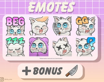 Cute Chibi Kitten Emote Bundle 2 White (Twitch/Discord)