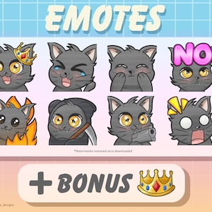 Cute Chibi Kitten Emote Bundle 3 Grey (Twitch/Discord)