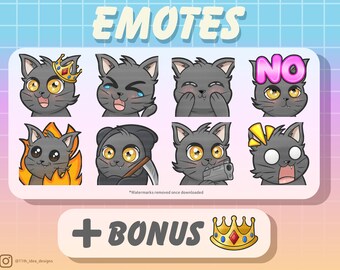 Cute Chibi Kitten Emote Bundle 3 Grey (Twitch/Discord)