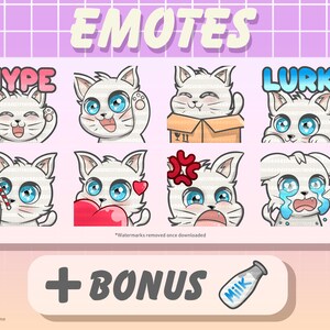 Cute Chibi Kitten Emote Bundle White (Twitch/Discord)