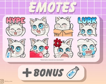 Cute Chibi Kitten Emote Bundle White (Twitch/Discord)