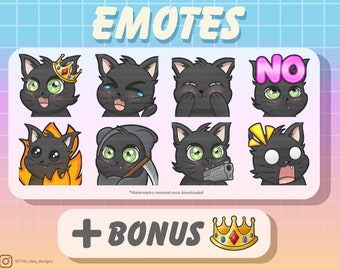 Cute Chibi Kitten Emote Bundle 3 Black (Twitch/Discord)