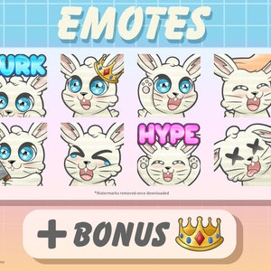 Cute Chibi Bunny Emote Bundle 1 White (Twitch/Discord)