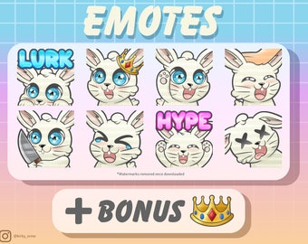 Cute Chibi Bunny Emote Bundle 1 White (Twitch/Discord)