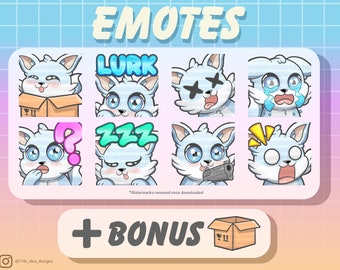 Cute Chibi Snow Fox Emote Bundle 2 White (Twitch/Discord)