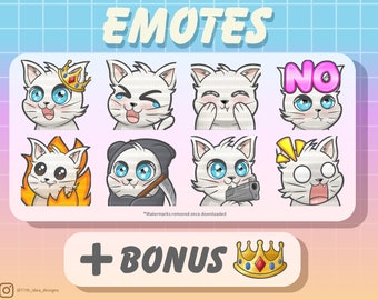 Cute Chibi Kitten Emote Bundle 3 White (Twitch/Discord)