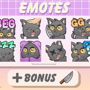 Cute Chibi Kitten Emote Bundle 2 Grey (Twitch/Discord)