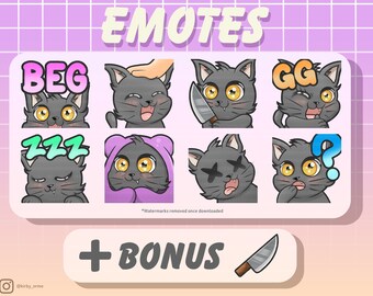 Cute Chibi Kitten Emote Bundle 2 Grey (Twitch/Discord)