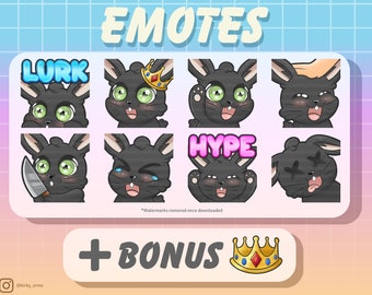 Cute Chibi Bunny Emote Bundle 1 Black (Twitch/Discord)