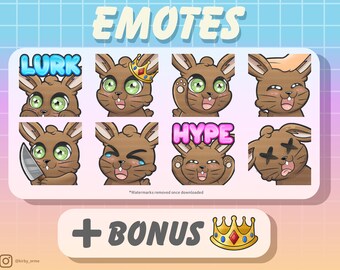 Cute Chibi Bunny Emote Bundle 1 Brown (Twitch/Discord)