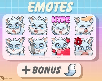 Cute Chibi Snow Fox Emote Bundle White (Twitch/Discord)