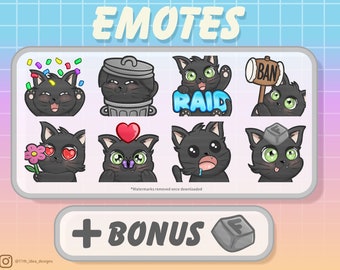 Cute Chibi Kitten Emote Bundle 4 Black (Twitch/Discord)