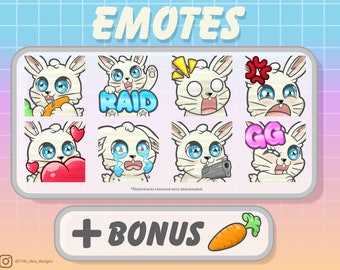 Cute Chibi Bunny Emote Bundle 2 White (Twitch/Discord)