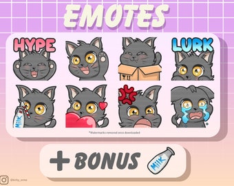 Cute Chibi Kitten Emote Bundle Grey (Twitch/Discord)