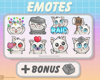 Cute Chibi Kitten Emote Bundle 4 White (Twitch/Discord)