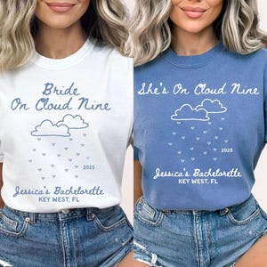 Bride On Cloud Nine Bachelorette Party Shirts, Custom On Cloud Nine Bachelorette Theme, She&#39;s On Cloud 9 Bachelorette, Cloud 9 Bridal Shower