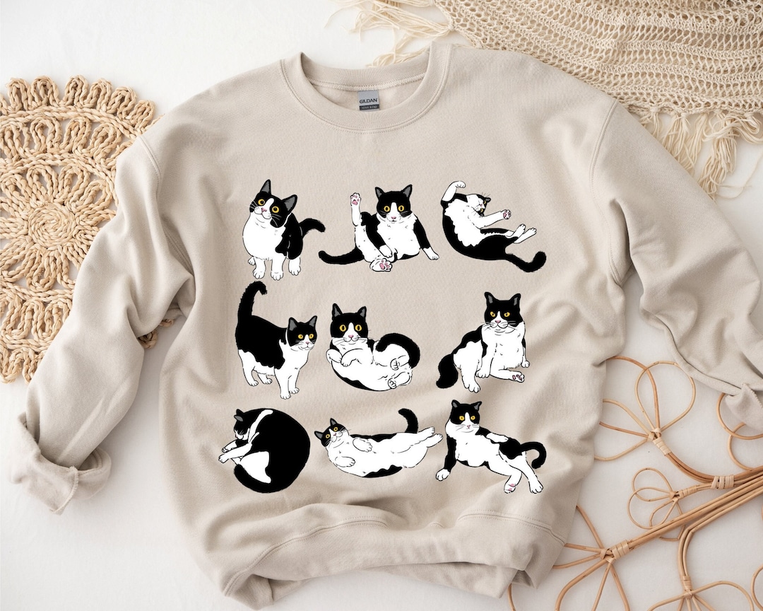 Tuxedo Cat Sweatshirt, Black Cat Sweatshirt for Women, Black Cat