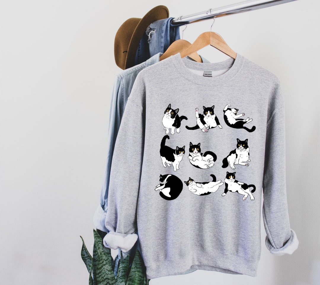 Tuxedo Cat Sweatshirt, Black Cat Sweatshirt for Women, Black Cat