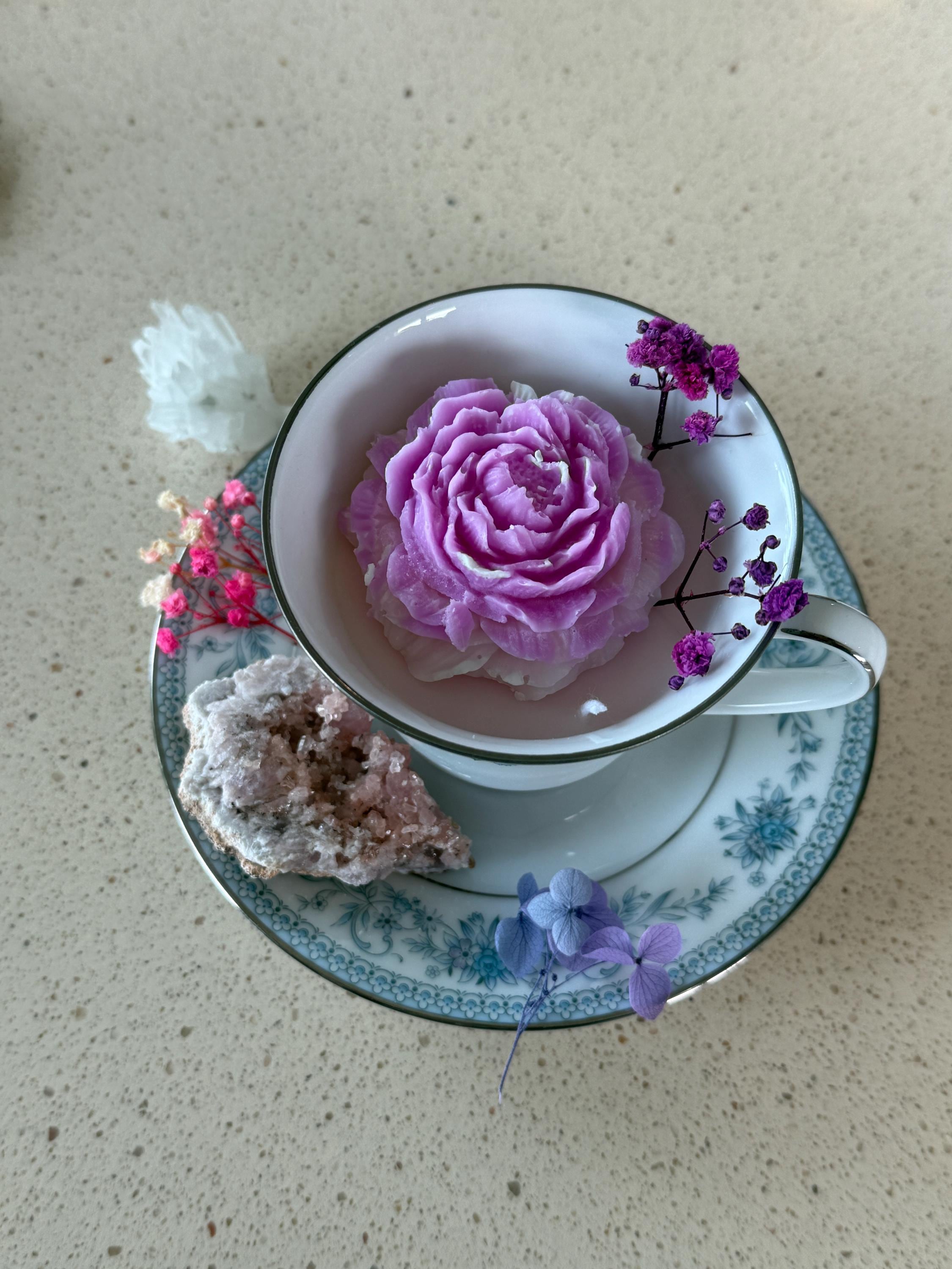 Vintage Tea Cup Candle: Black Velvet Scented Soy Wax Flower Candle - Etsy